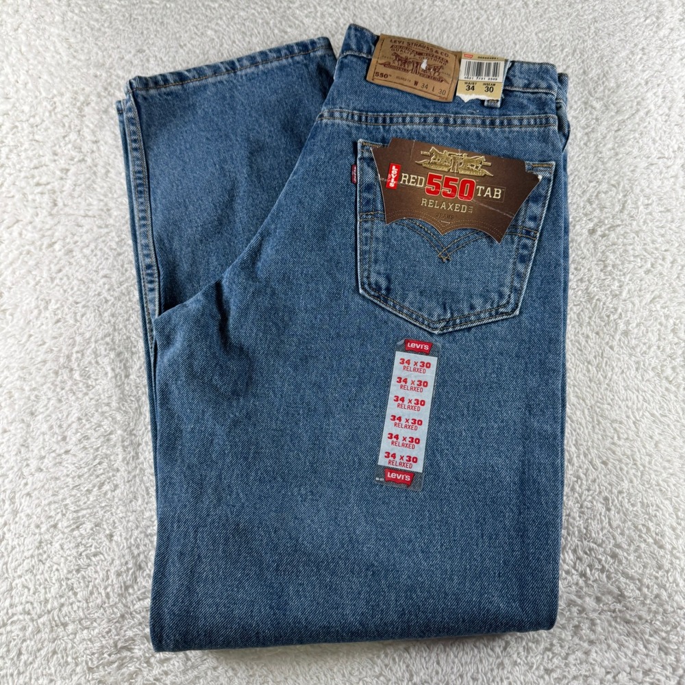 Vintage Levi's 550 Jeans Mens 34x30 Red Tab 90s Denim Made USA Relaxed Blue NEW